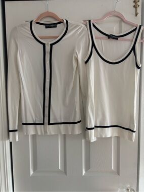Dolce & Gabbana Ivory Knit Cardigan and Tank with Black Trim